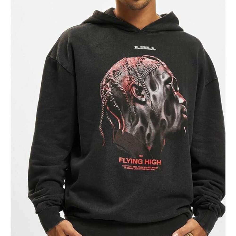 3/$60 Mister Tee Upscale Flying High Oversize Acid Black Hoodie SZ L